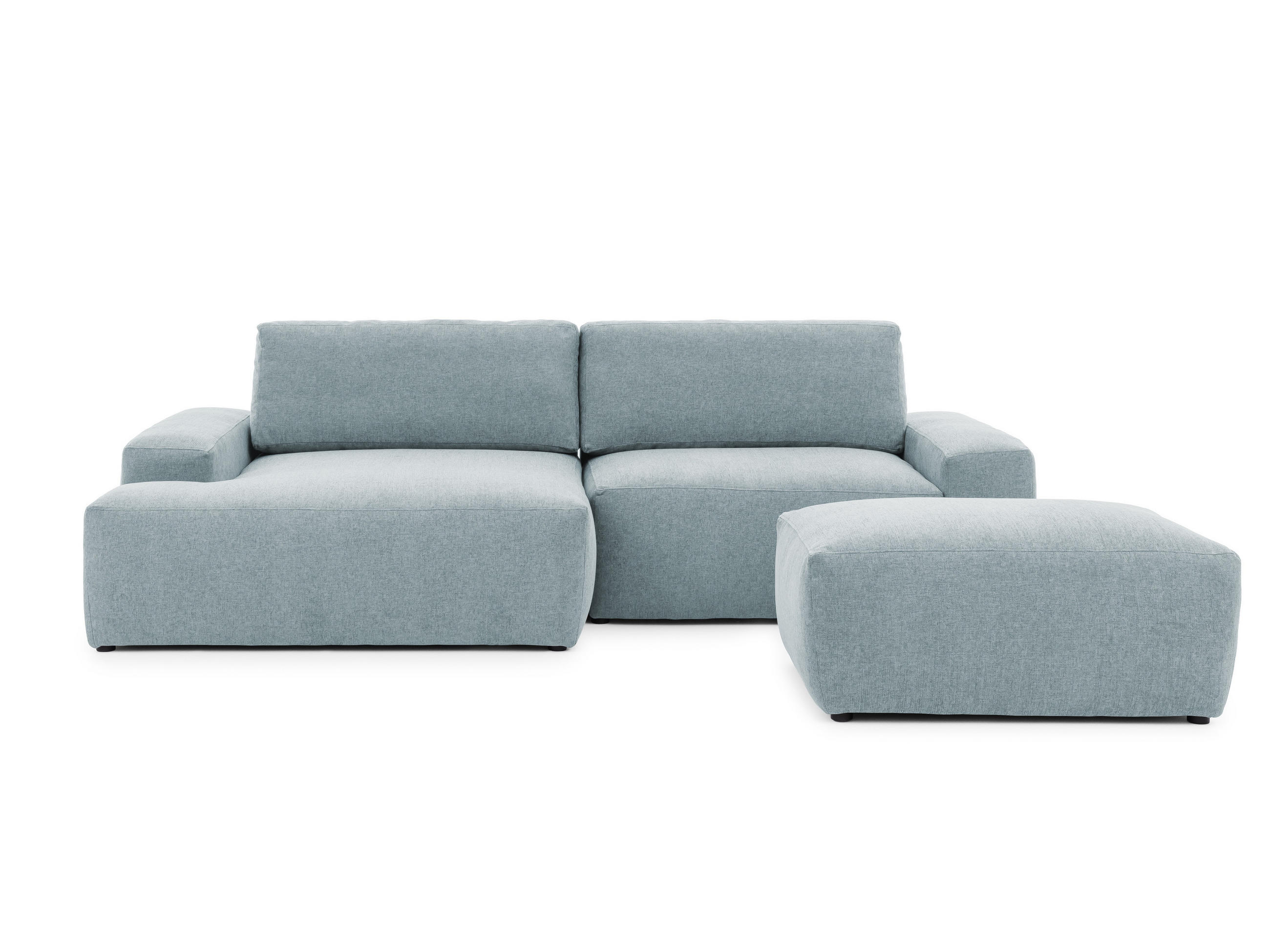 ECKSOFA inkl. Hocker Lennon aus Hellblau Strukturstoff mit Schlaffunktion und Bettkasten - Schwarz/Hellblau, Holz/Kunststoff (137/264cm) - S-Style