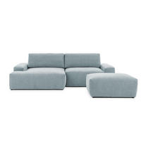 ECKSOFA inkl. Hocker Lennon aus Hellblau Strukturstoff mit Schlaffunktion und Bettkasten - Schwarz/Hellblau, Holz/Kunststoff (137/264cm) - S-Style