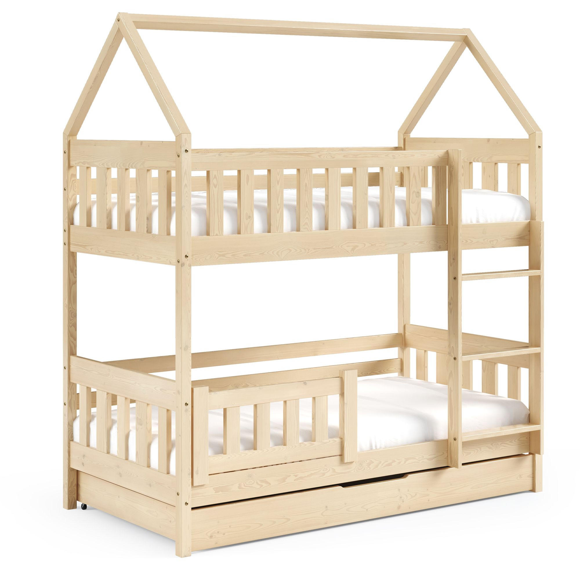 ETAGENBETT Holzbett LUMBE, Hausform - Kieferfarben, Holz (80/160cm) - KONSIMO®