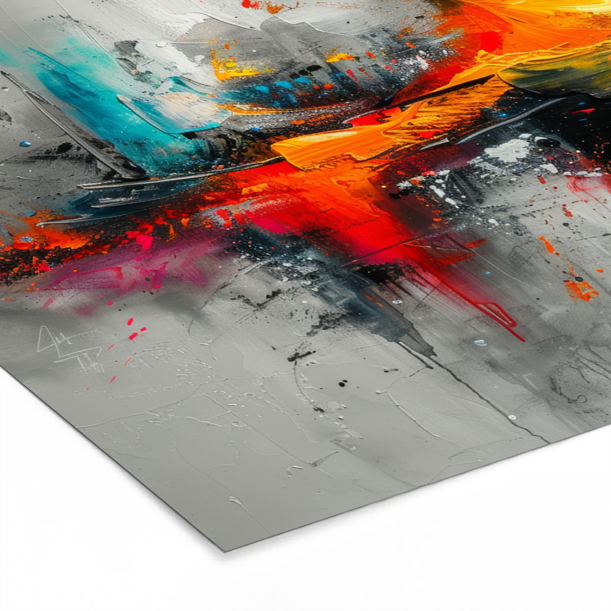 POSTER MIT RAHMEN Moderne Kunst - Orange - Grau - Abstrakt 80x60 cm - Hellgrau, Papier (80/60cm) - MuchoWow