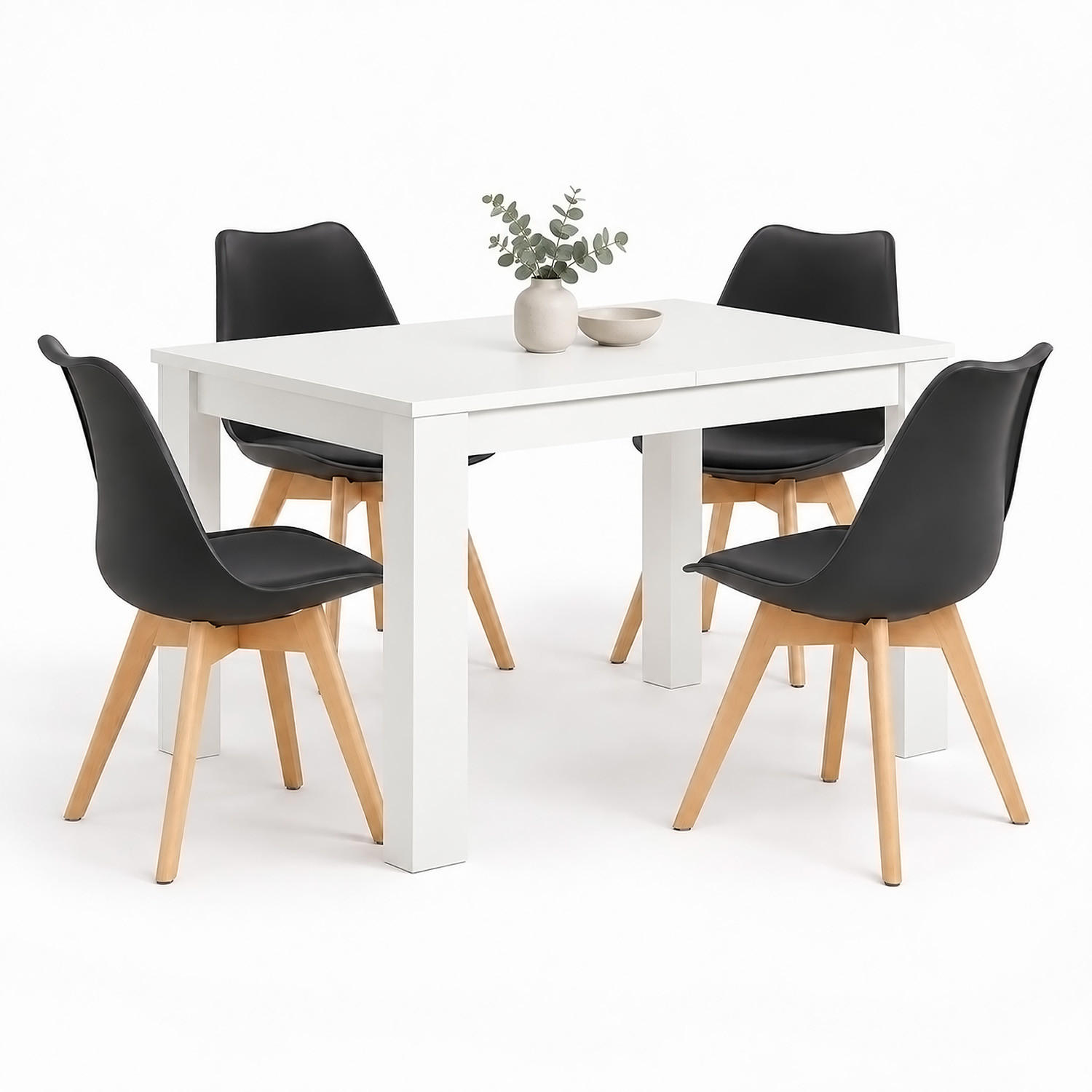 TISCHGRUPPE 120/80 cm Weiß mit 4 Stühlen schwarz - Beige/Schwarz, Holz/Kunststoff (80/80/120cm) - Homestyle4u