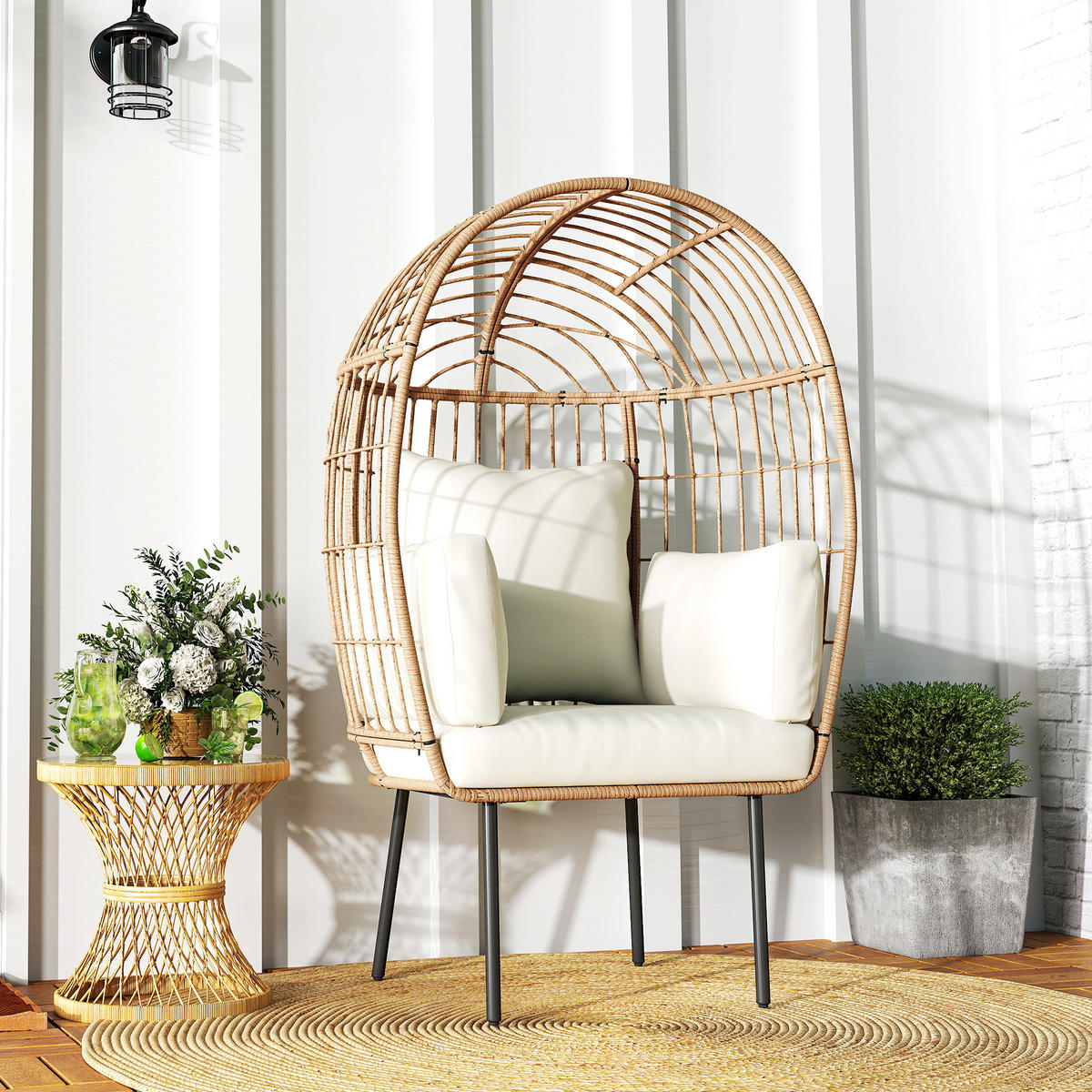 RATTANSESSEL DE-06740 mit abnehmbarem Kissen & Polster Beige - Beige, Kunststoff/Metall (80/155/95cm) - ComfortXL