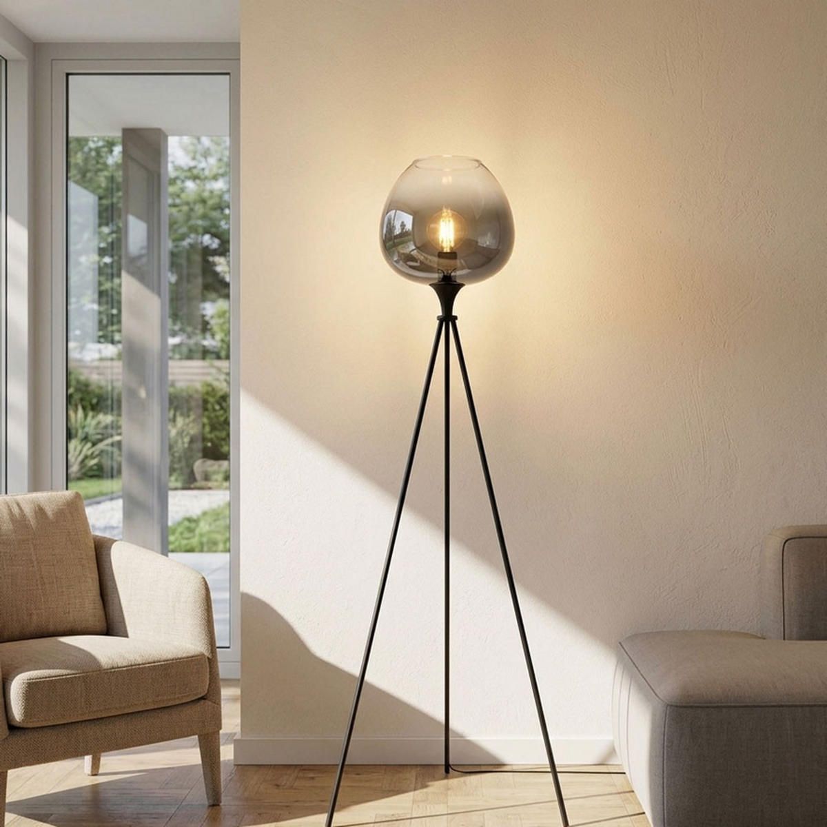 LED STEHLEUCHTE Metall Schwarz - Schwarz, Glas (65/65/145cm) - Globo Lighting