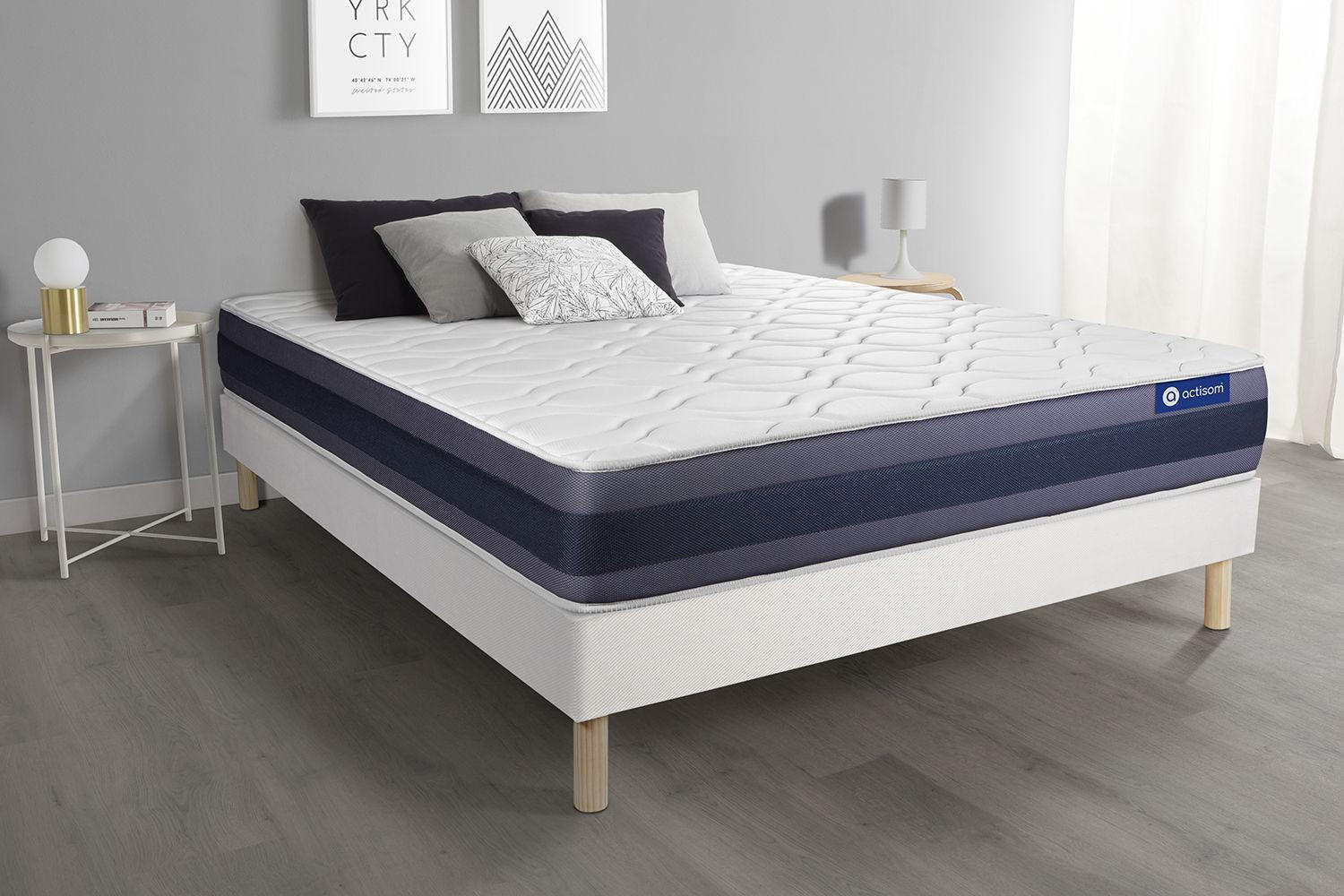 BETT Actimemo morpho Memory-Schaum 140 x 210 cm h1 - Kit Bettgestell Weiß - Beige/Weiß, Holz (140/210cm) - ACTISOM