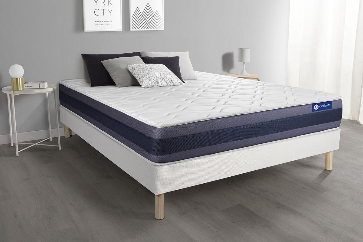 BETT Actimemo morpho Memory-Schaum 140 x 210 cm h1 - Kit Bettgestell Weiß - Beige/Weiß, Holz (140/210cm) - ACTISOM