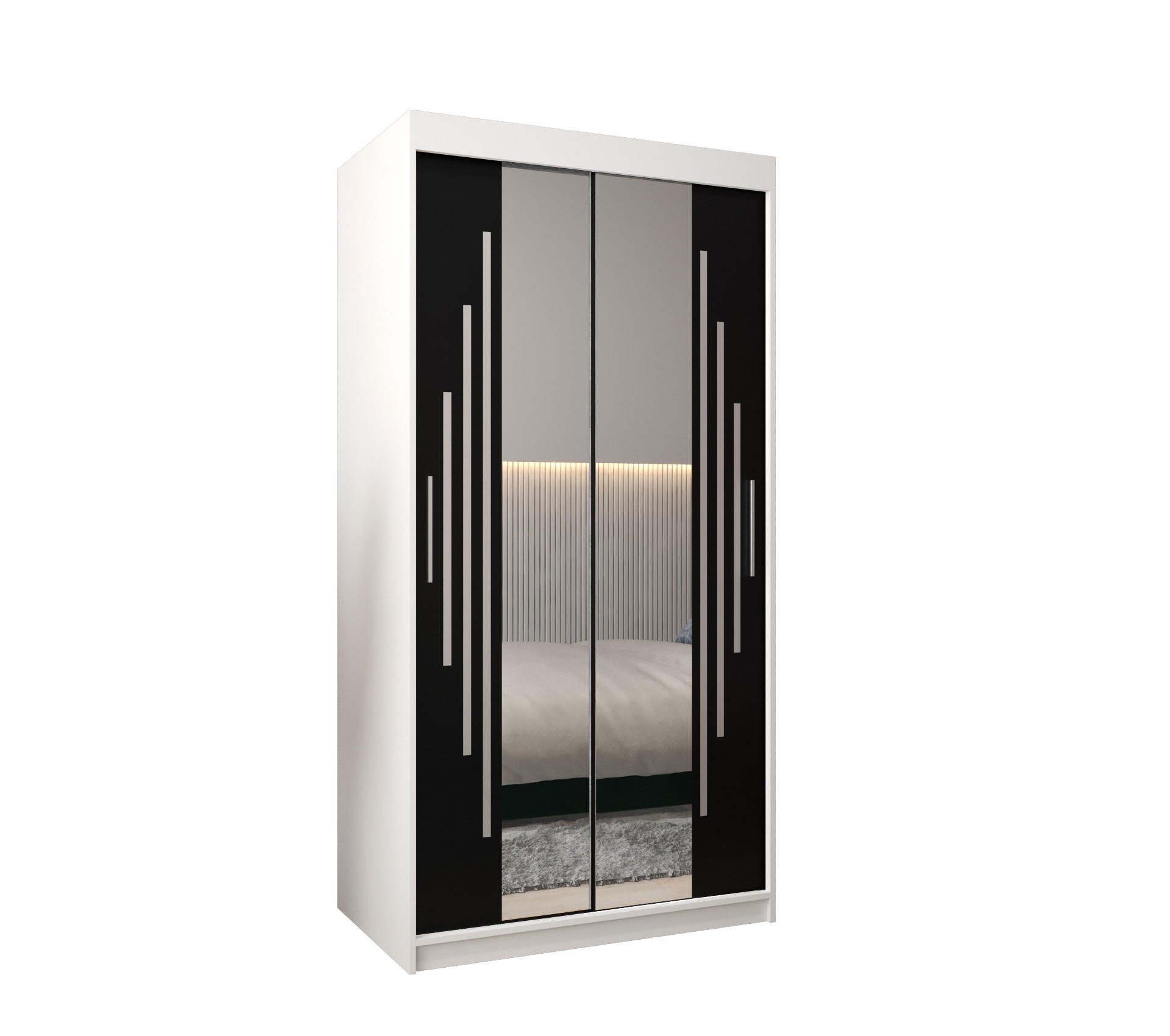 Abiks Möbel Schwebetürenschrank Weiß, Schwarz 100x200x62 cm