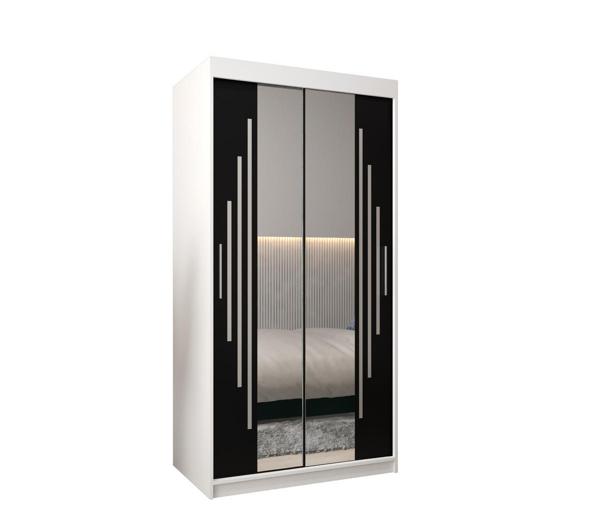 SCHWEBETÜRENSCHRANK 200/100/62 2-türig - Silberfarben/Schwarz, Holz/Kunststoff (100/200/62cm) - Abiks Möbel