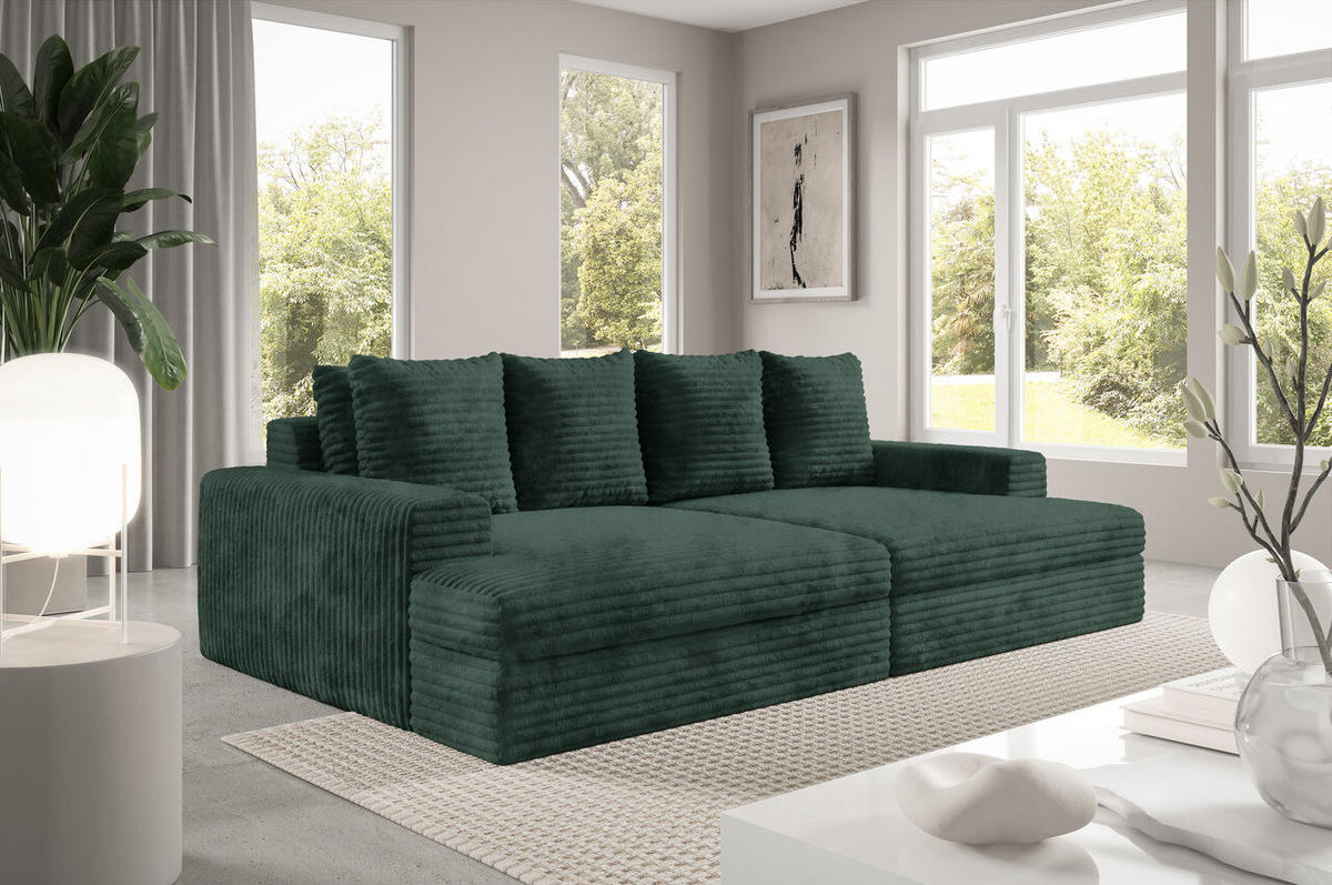 SCHLAFSOFA Premium Extra Komfort Grün - Schwarz/Grün, Holz/Holzwerkstoff (272/42/167cm) - Furnisell