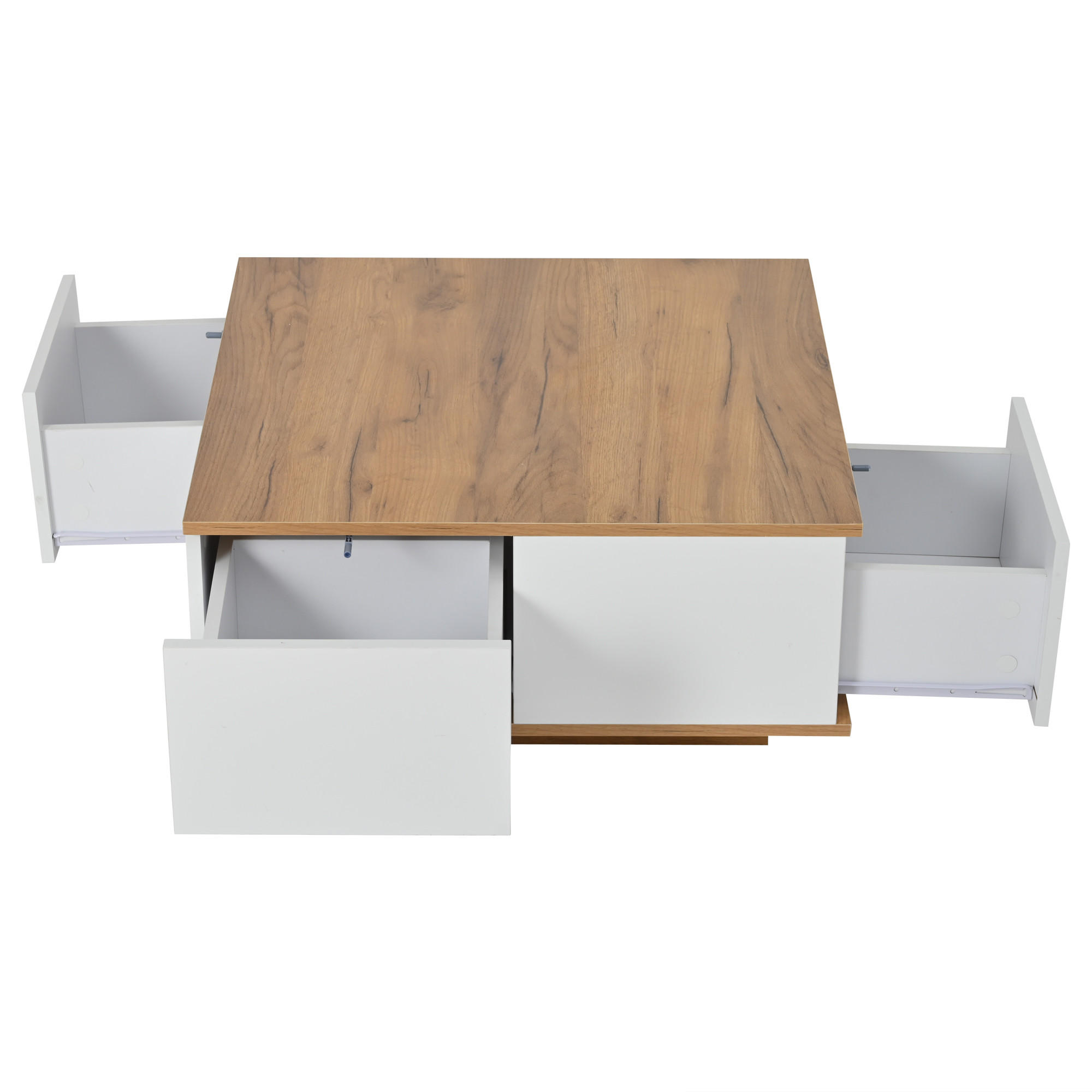 COUCHTISCH 70/70/31,5 cm Weiß walnussfarben aus Holzwerkstoff mit 3 Schubladen und Hochglanzfronten - Walnussfarben, Holzwerkstoff (70/70/31.5cm) - OKWISH