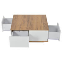 COUCHTISCH 70/70/31,5 cm Weiß walnussfarben aus Holzwerkstoff mit 3 Schubladen und Hochglanzfronten - Walnussfarben, Holzwerkstoff (70/70/31.5cm) - OKWISH