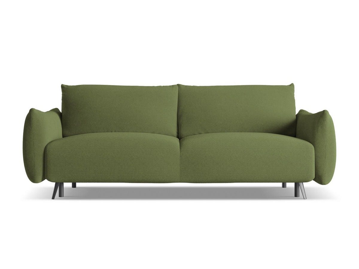 3-SITZER SOFA mit Schlaffunktion Chenille Stoff Grün - Dunkelgrün/Schwarz, Textil/Metall (230/86/105cm) - Makamii