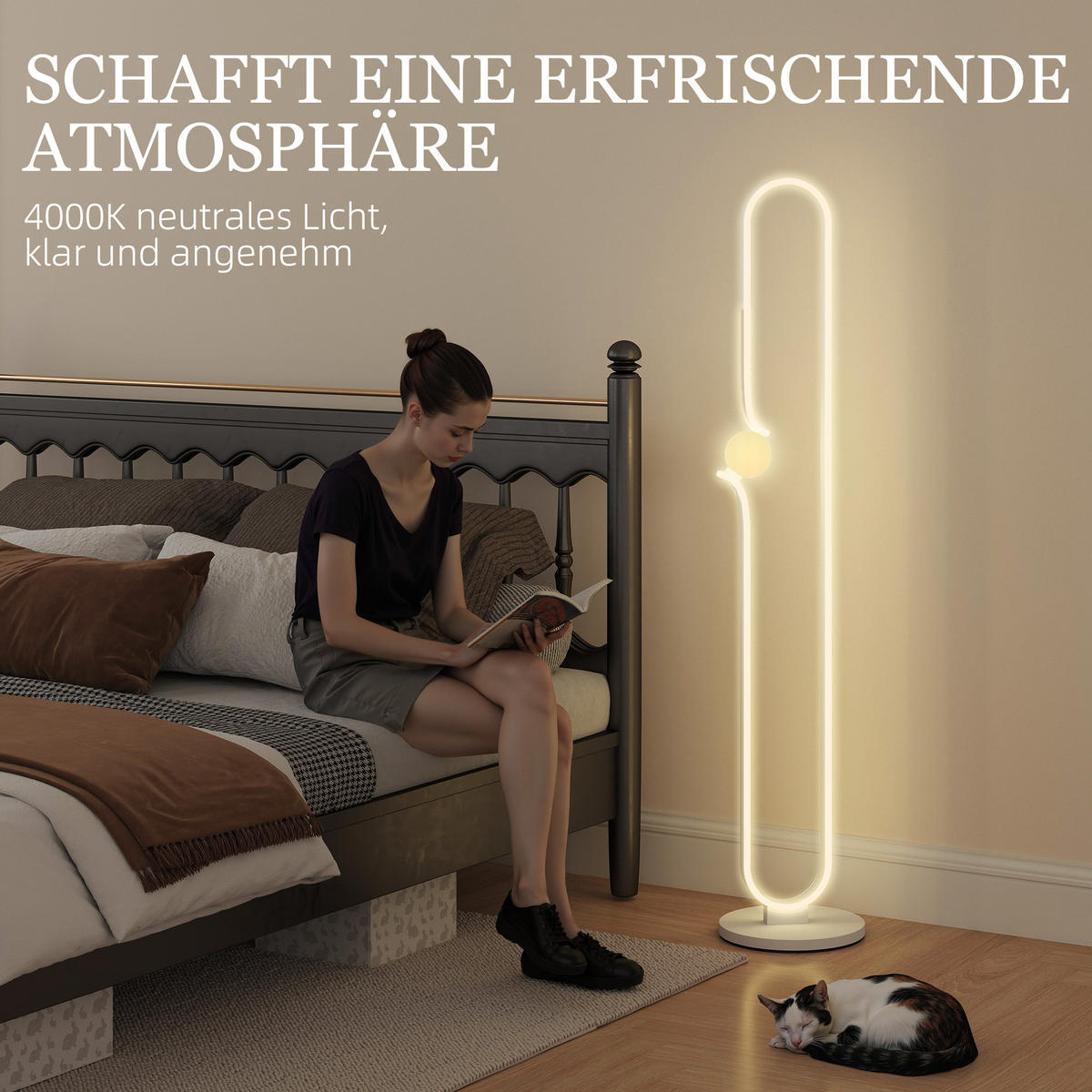 LED Stehleuchte, Dimmbar Stehlampe, Standleuchte mit Nachtlicht, Weiß - Weiß, Metall (28/28/145cm) - HOMCOM