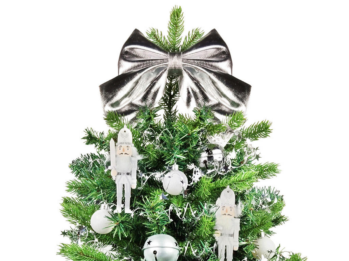 WEIHNACHTSBAUM künstlicher 60 cm mit LED-Beleuchtung, SILBERSOLDAT, mit 32 Weihnachtsbaumschmuck, Pflanztopf mit Jutesack - Silberfarben/Weiß, Kunststoff/Stein (40/60cm) - LAALU