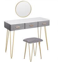 SCHMINKTISCH mit Hocker Spiegel - Goldfarben/Grau, Holzwerkstoff/Metall (100/77.5/40cm) - Woltu