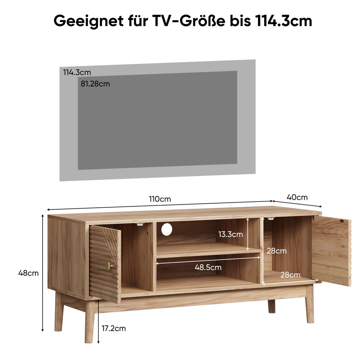 TV-ELEMENT mit Stauraum 110 x 40 x 48 cm MDF Oak - Braun, Holzwerkstoff (40/48/110cm) - Beauniv