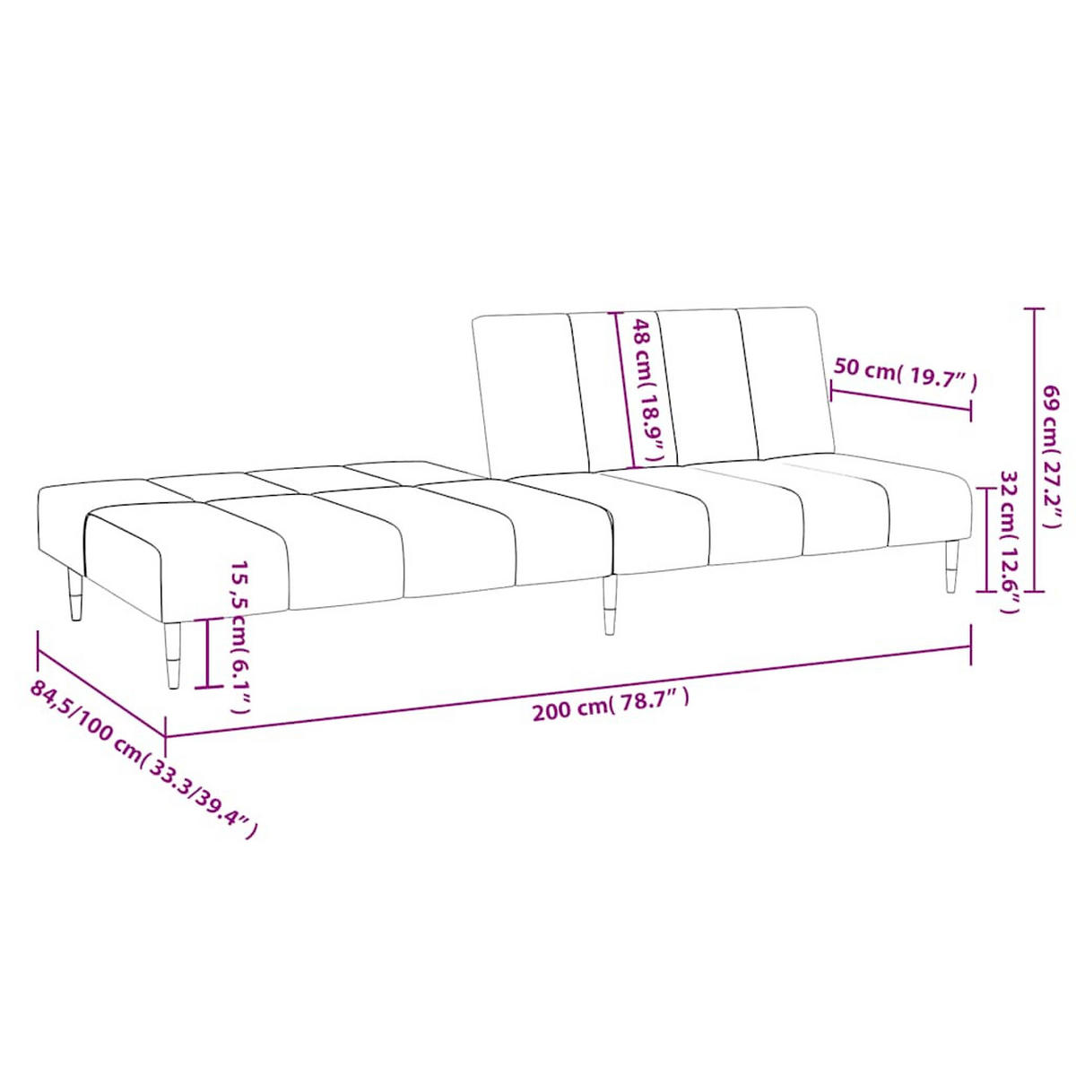 SCHLAFSOFA 2-Sitzer Hellgrau Samt - Hellgrau, Textil (100/69/200cm) - vidaXL