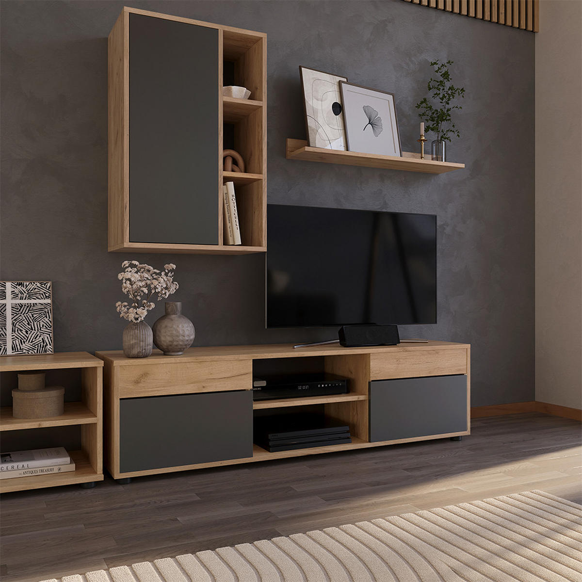 ŽIVÁ STĚNA Berno Zlatý dub power/antracit - medově dubová/antracitová, kompozitní dřevo (139.8/38.9/35.4cm) - Vicco