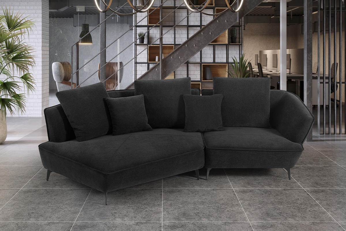DESIGNSOFA GARBO Schwarz Webstoff - Schwarz, Textil/Metall (280/92/158cm) - KAWOLA