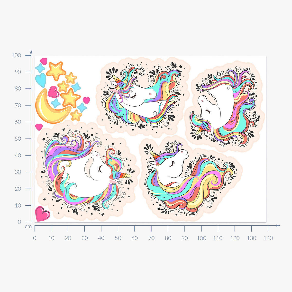 WANDAUFKLEBER 100x139cm - Bunte Einhörner - Multicolor, Kunststoff (100/139/0.1cm) - Wallfluent