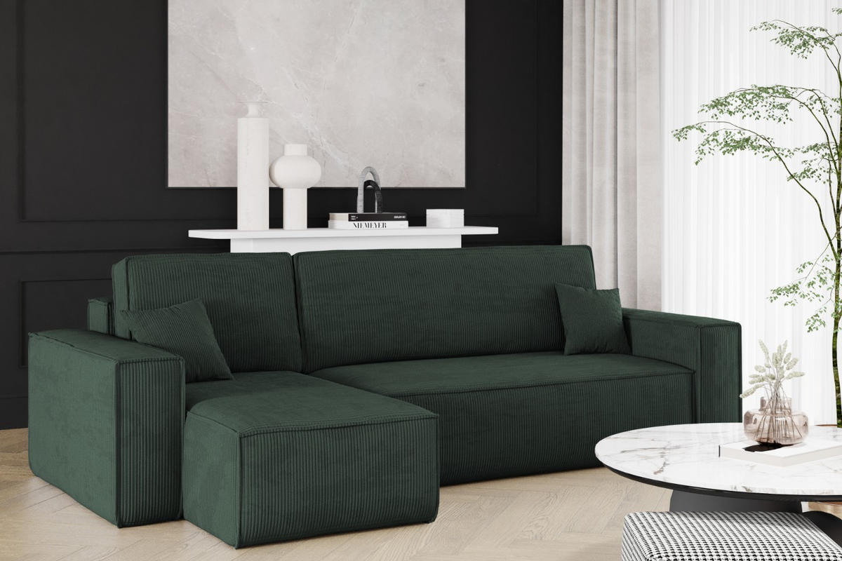 ECKSOFA Mit Schlaffunktion Und Bettkasten BEST Stoff Poso Dicker Cord Grün Links - Grün, Holz/Textil (142/244cm) - Kaiser Möbel