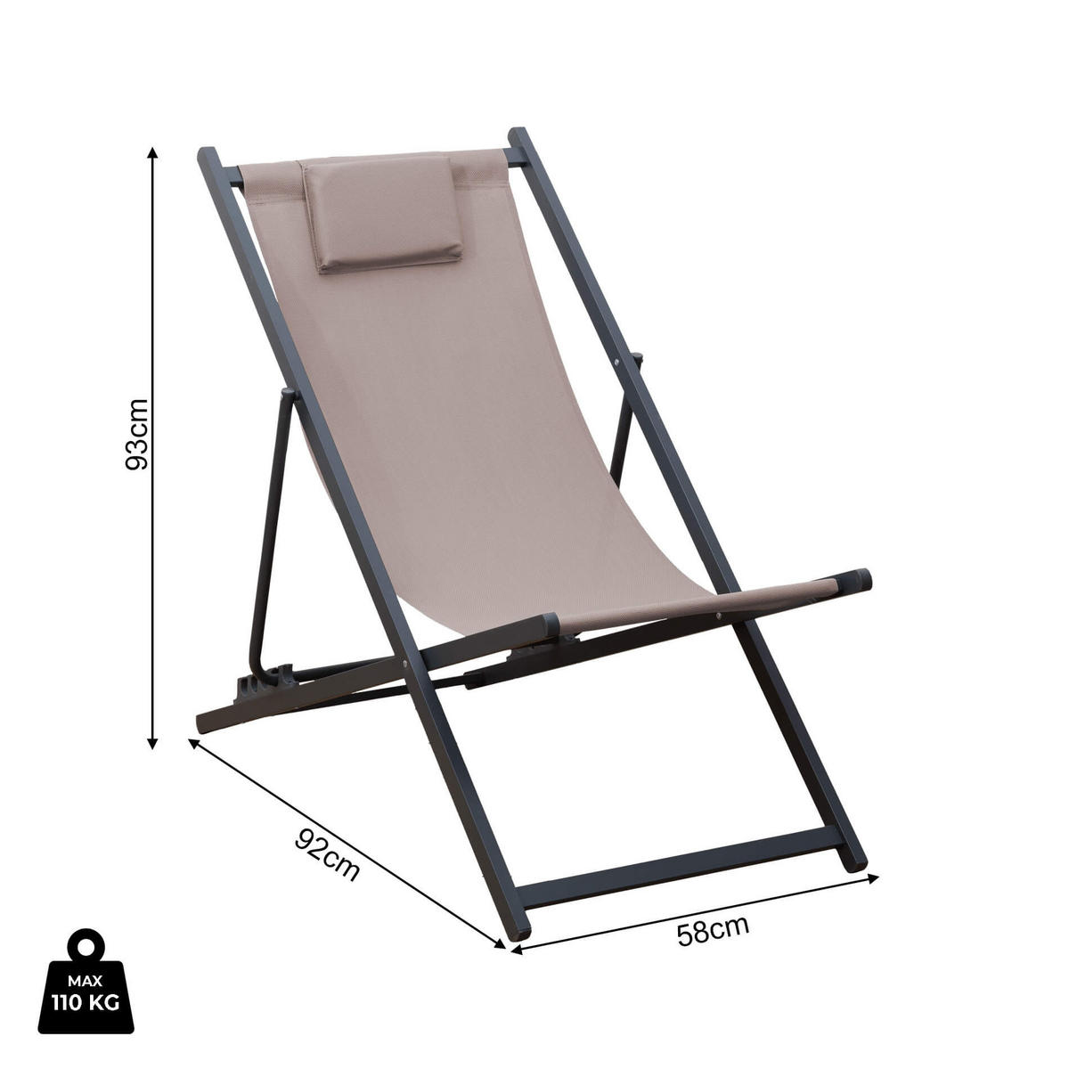 GARTEN-RELAXSESSEL Beige 58/92/93 cm - Beige, Metall (58/93/92cm) - Mobili Rebecca