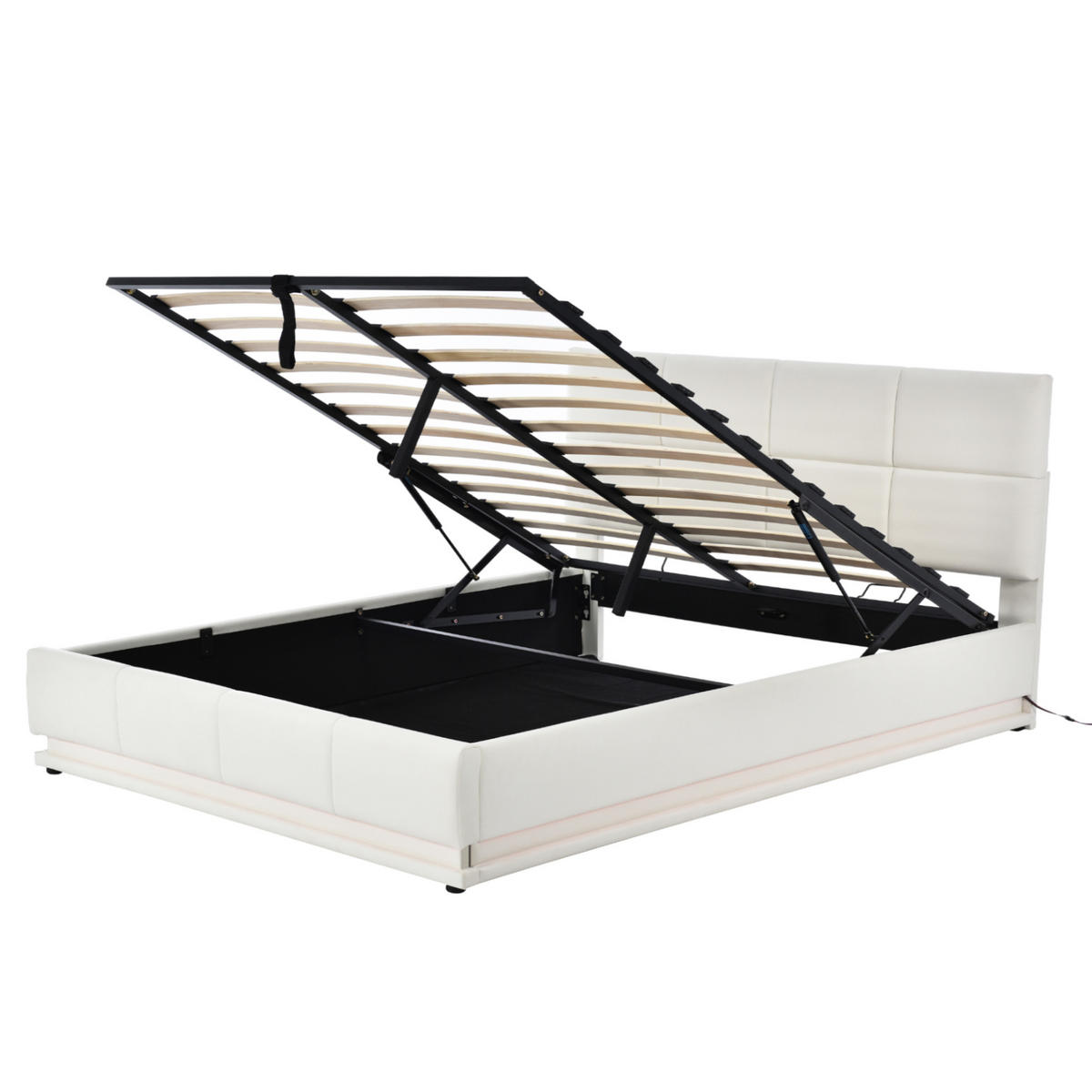BETT mit LED und Bettkasten 160x200 cm Kunstleder White - Weiß, Metall (160/200cm) - Meubliv