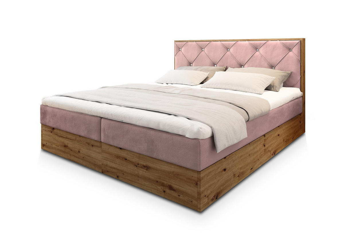 POSTEL BOXSPRING FOSCO 160x200 cm, s matrací a úložným prostorem, starorůžová - starorůžová, kompozitní dřevo/textil (160/200cm) - MASSENO