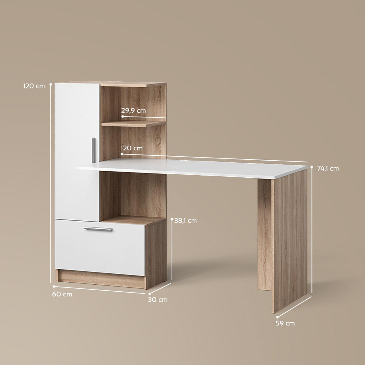 SCHREIBTISCH Lorena Sonoma/Weiß 150 x 120.1 cm mit 2 Türen - Sonoma Eiche, Holzwerkstoff (59.3/150/120.1cm) - Livinity®