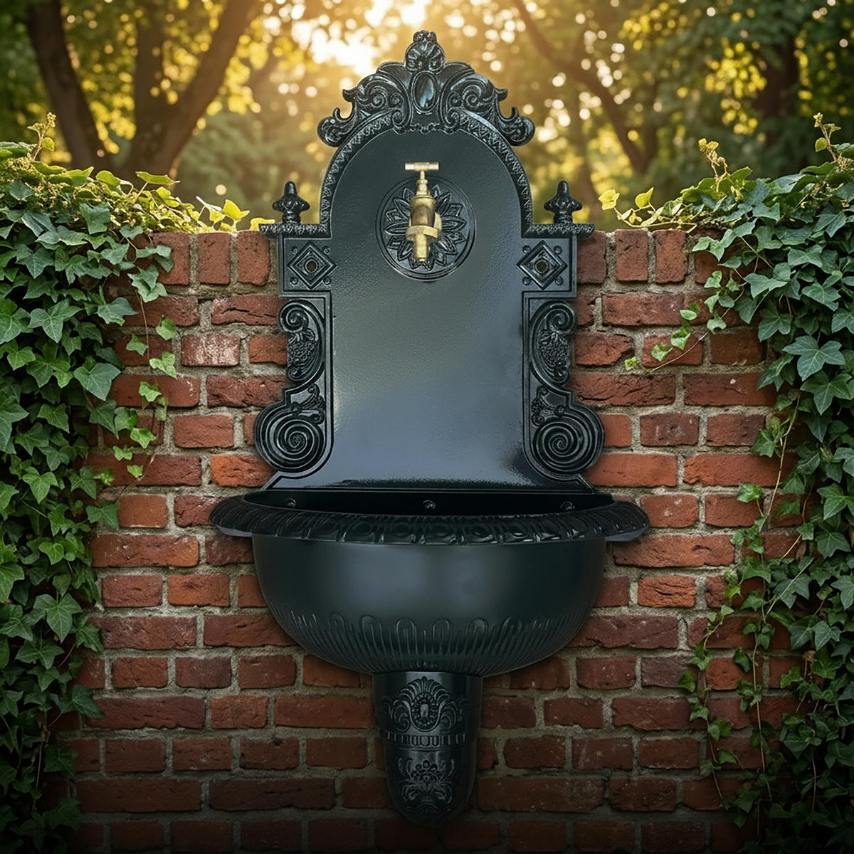 FONTÁNA Zelená nástěnná antik hliníkový odlitek 75 cm - zelená barva, kov (22/44/75cm) - Relaxdays