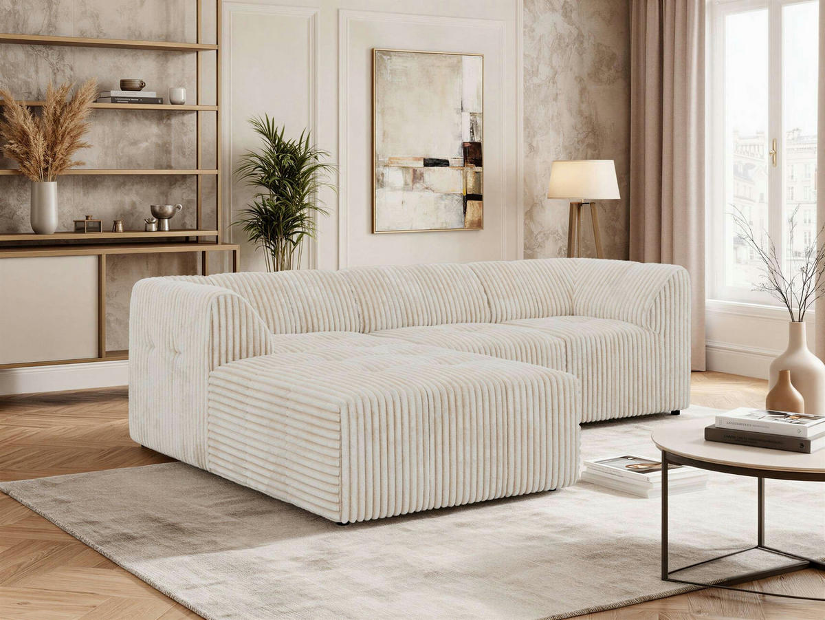 ROHOVÁ SEDAČKA VORITA L 3M - Béžová Manšestr - Vlevo - černá/krémová, textil/plast (267/176cm) - MKS