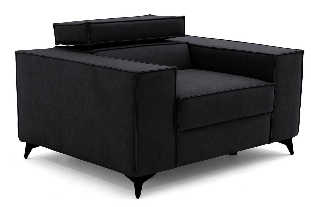 SESSEL PURE mit verstellbare Kopfstütze Velours Graphit - Graphitfarben/Schwarz, Holz/Textil (174/94/99cm) - Muffo