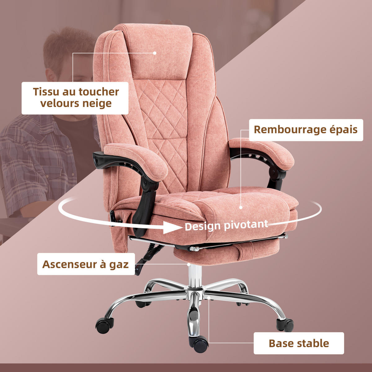 CHEFSESSEL DE-11726 mit Massage- & Heizfunktion Rosé - Pink, Textil (72/119/67cm) - ComfortXL