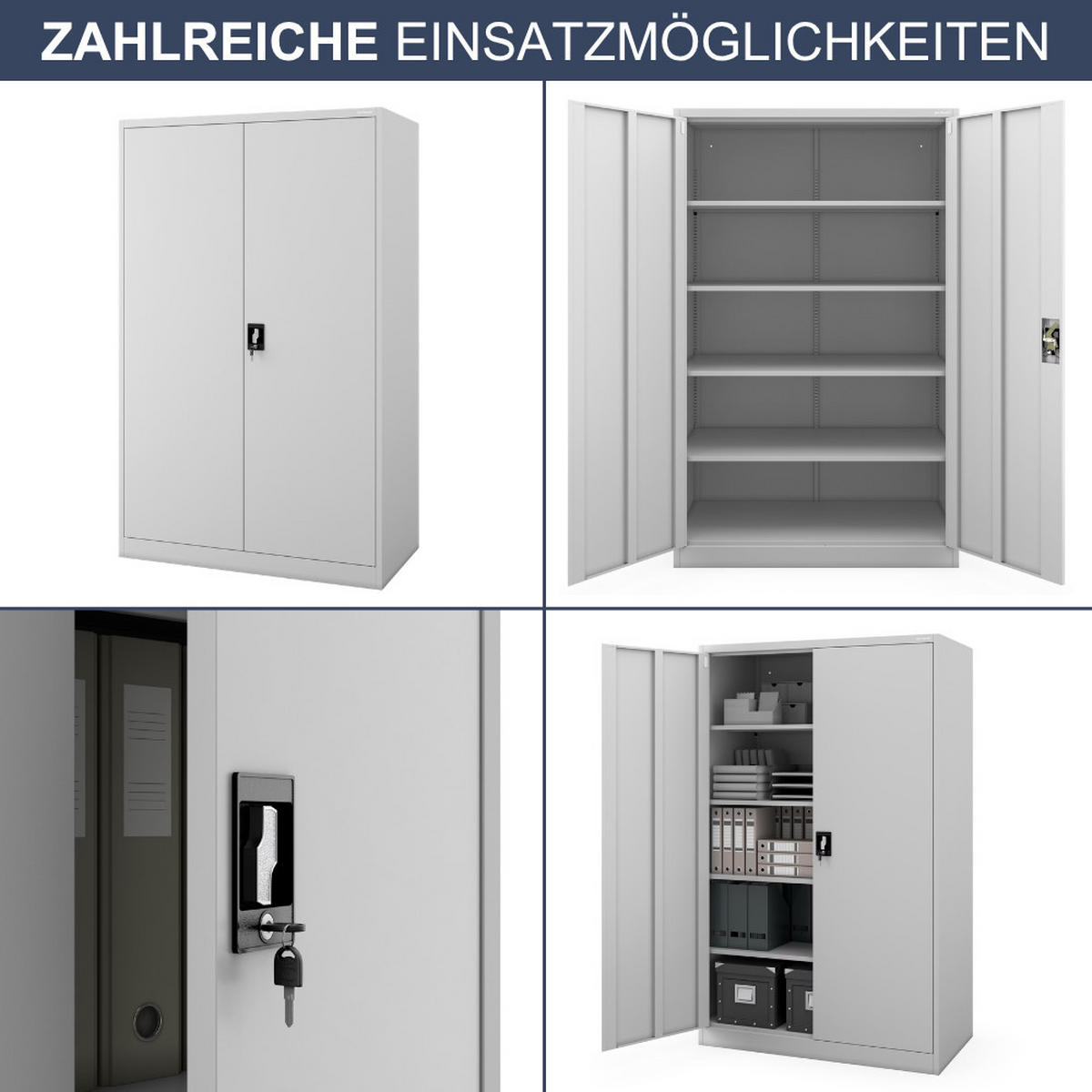 AKTENSCHRANK abschließbar KADO Flügeltüren 185x115x60cm Grau - Grau, Metall (115/185/60cm) - DELUKE
