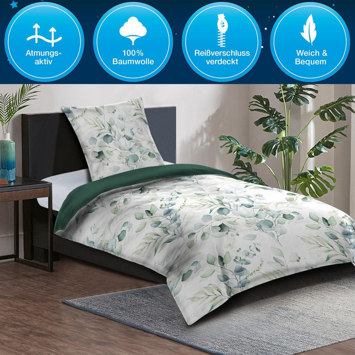 BETTWÄSCHE 4-teilig Eukalyptus - Weiß, Naturmaterialien (135/200cm) - Sanilo