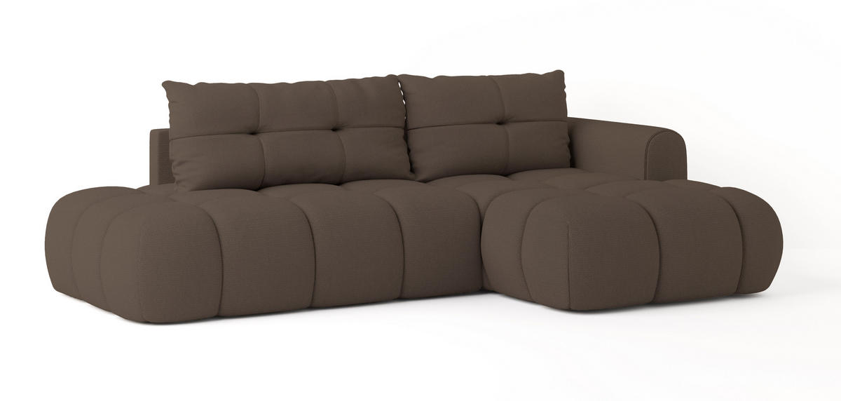 ECKSOFA FLUMA R-S Braun Geflochtener Stoff mit Schlaffunktion - Braun, Holz (274/165cm) - MASSENO