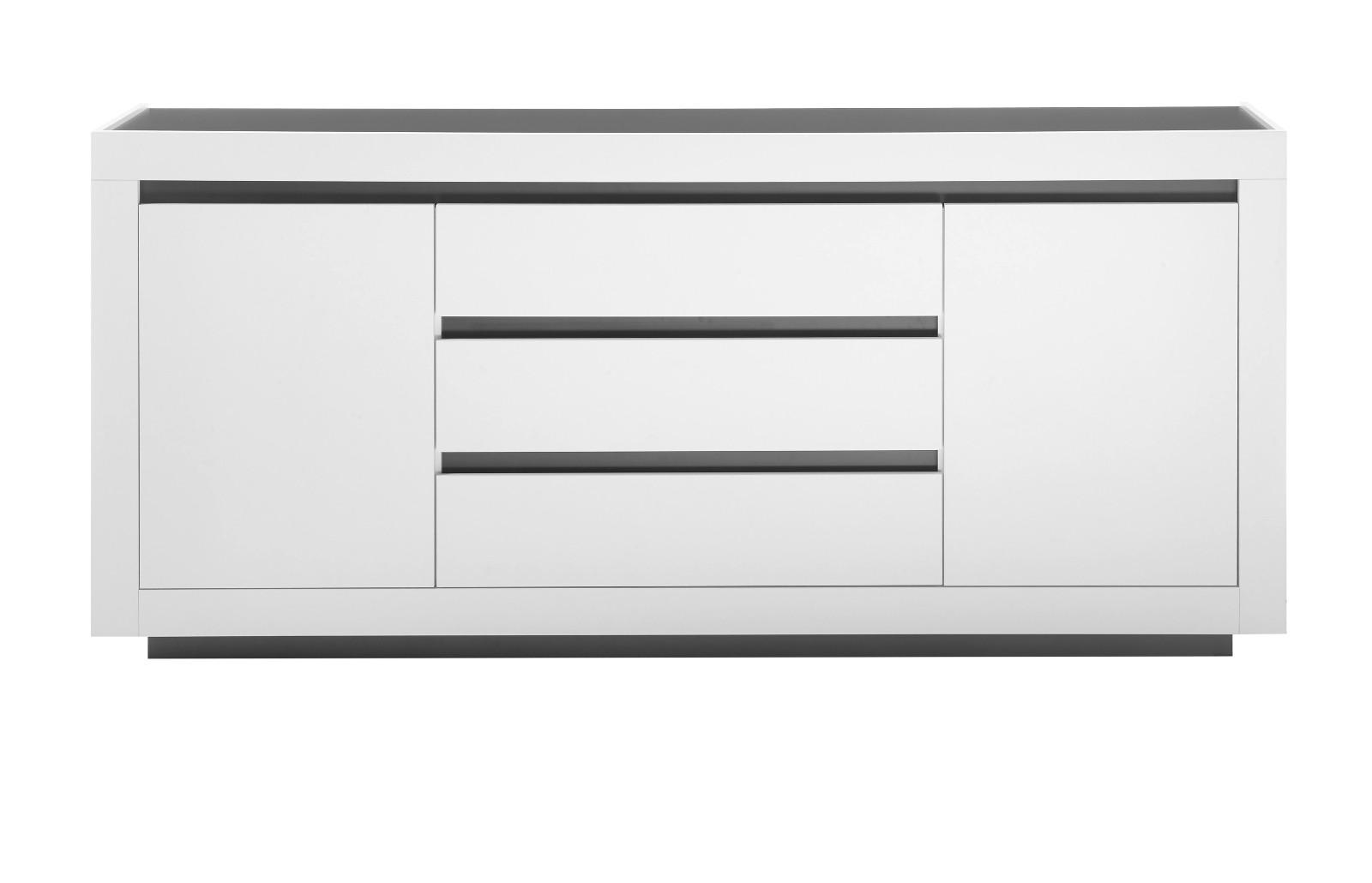 SIDEBOARD weiß, anthrazit, Wohnzimmer- Esszimmer- Kommode 200 x 91 cm - Weiß Hochglanz/Anthrazit, Holzwerkstoff (200/91/38cm) - Furn.Design