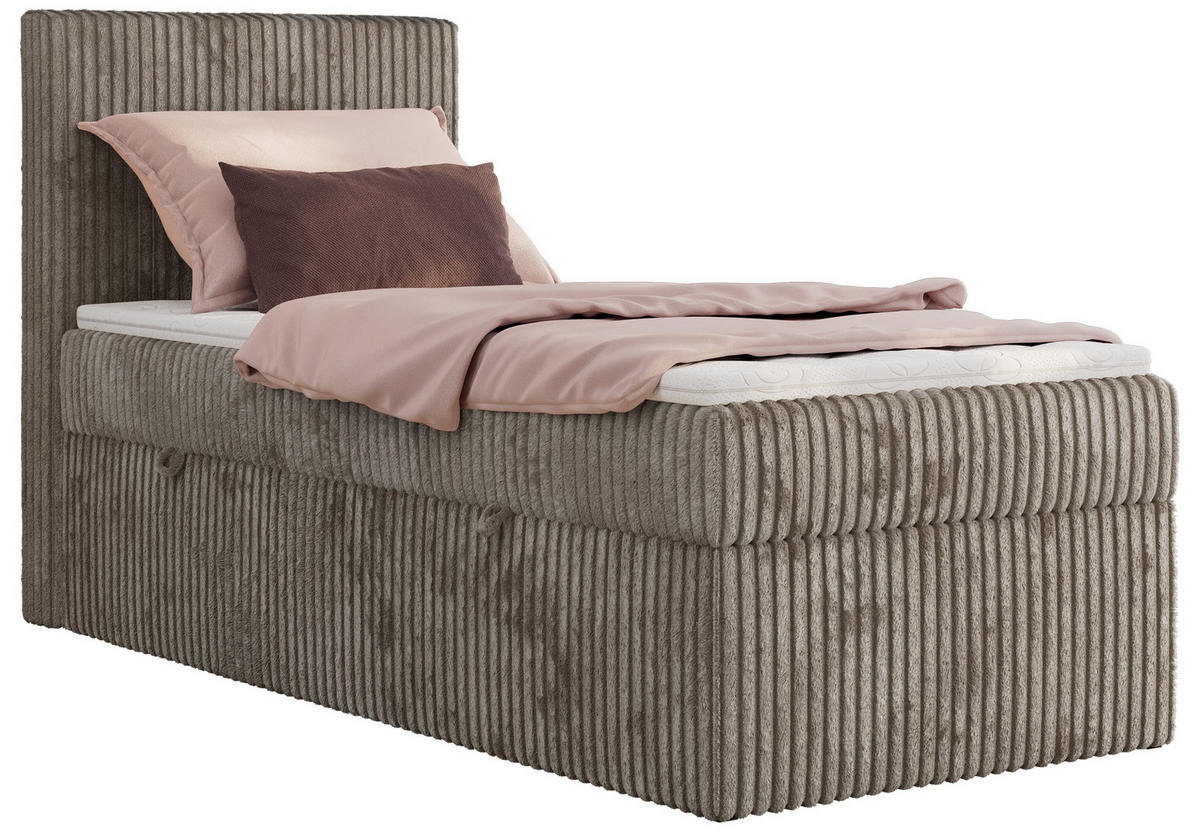 BOXBETT TILIANO 90/200 - Hellbraun Cord - H3 - Visco Topper - Links - Hellbraun, Textil (90/200cm) - MKS
