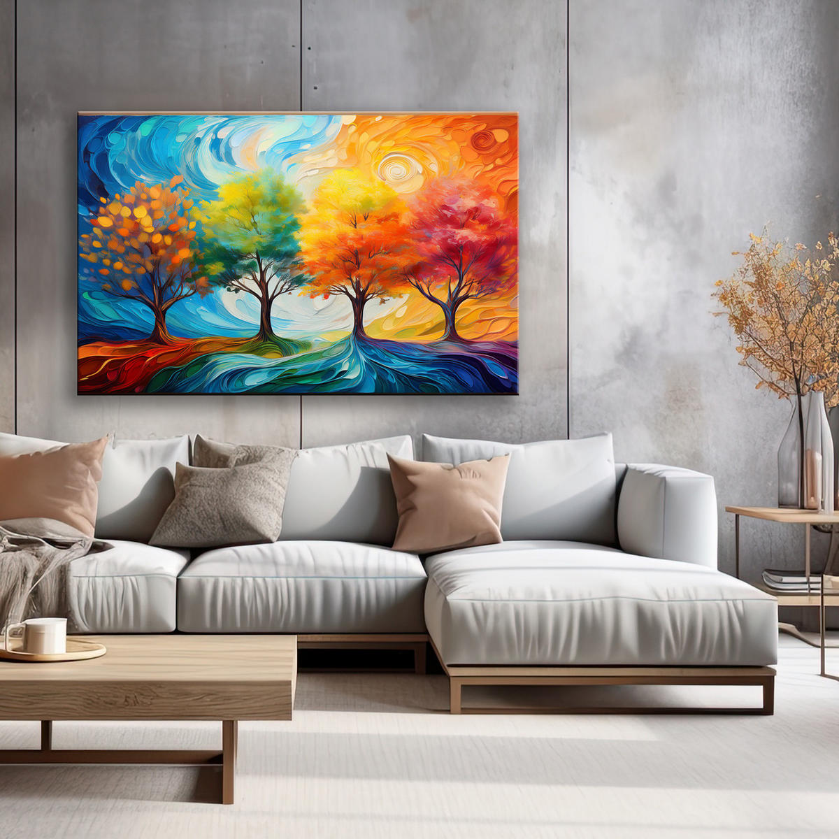 WANDBILD bunte bäume abstrakt - Multicolor, Textil (60/40cm) - Feeby