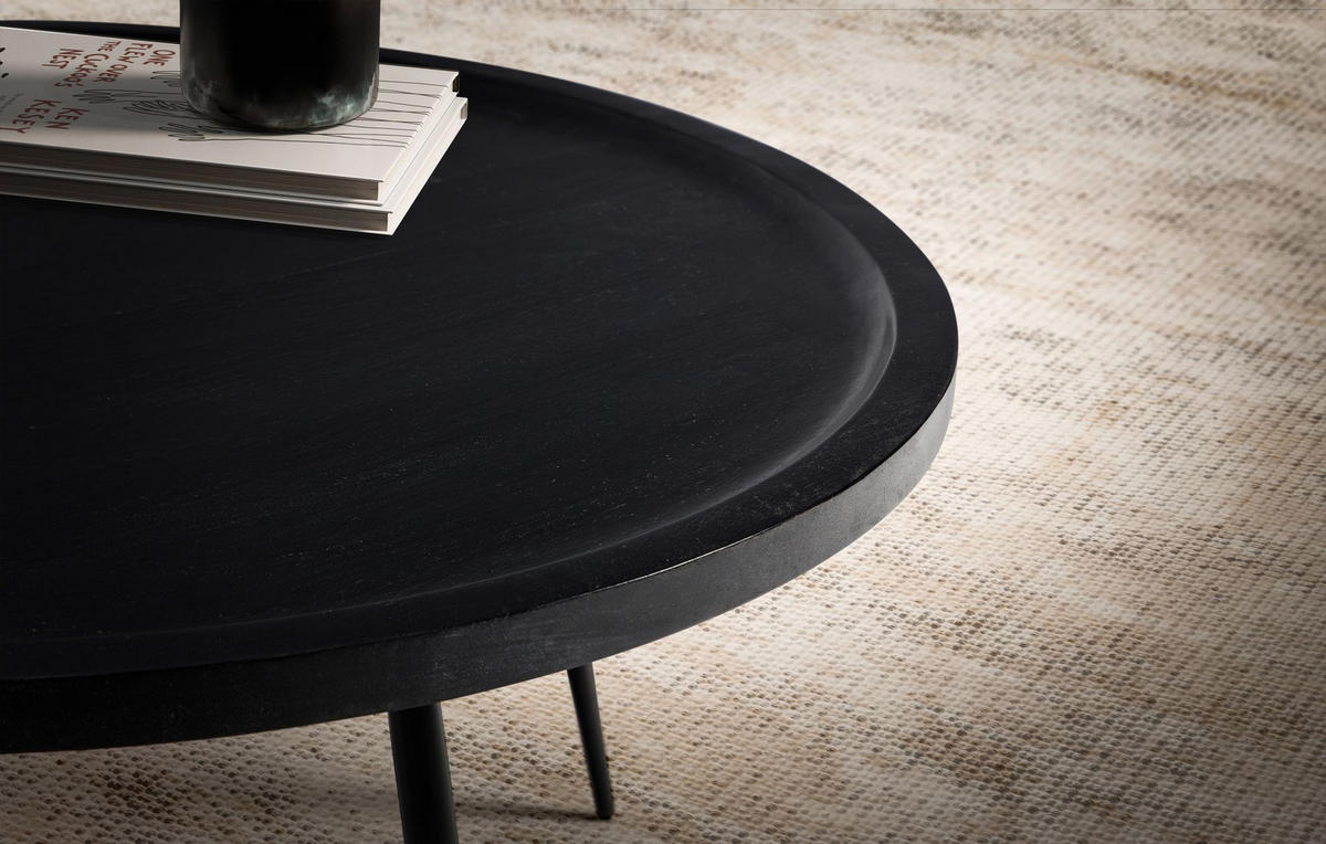 COUCHTISCH in Schwarz aus Metall und massivem Mangoholz mit natürlicher Maserung, 75x75x38 cm - Schwarz, Holz/Metall (75/75/38cm) - KADIMA DESIGN