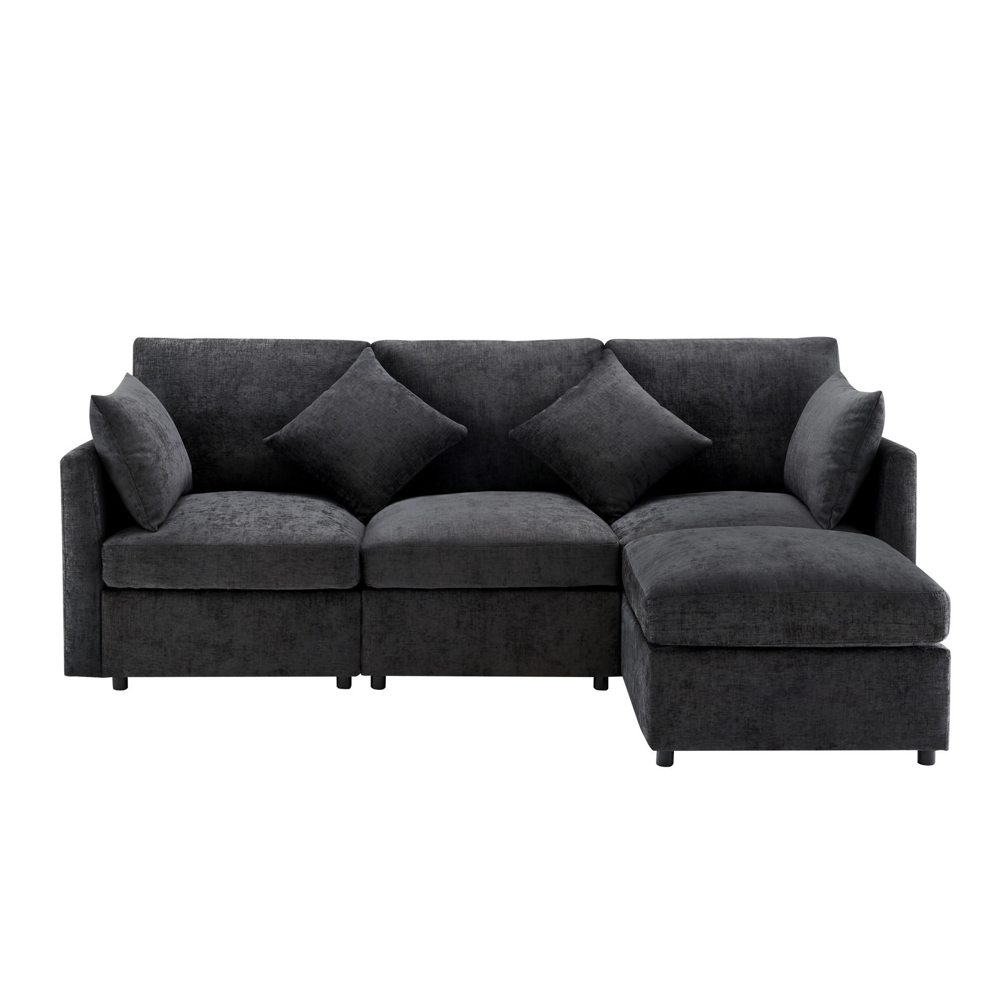 4-SITZER ECKSOFA Chenille Grau mit Hocker und Kissen - Grau, Holzwerkstoff/Kunststoff (216/161cm) - WISHDOR