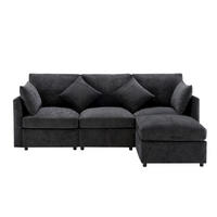 4-SITZER ECKSOFA Chenille Grau mit Hocker und Kissen - Grau, Holzwerkstoff/Kunststoff (216/161cm) - WISHDOR
