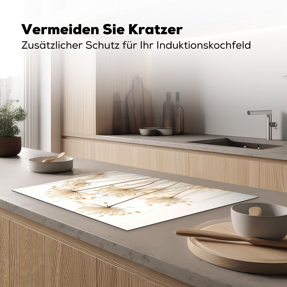 HERDABDECKPLATTE Blumen - Weiß - Sonnenlicht 77x51 cm - Ecru, Kunststoff (77/51/0.2cm) - MuchoWow