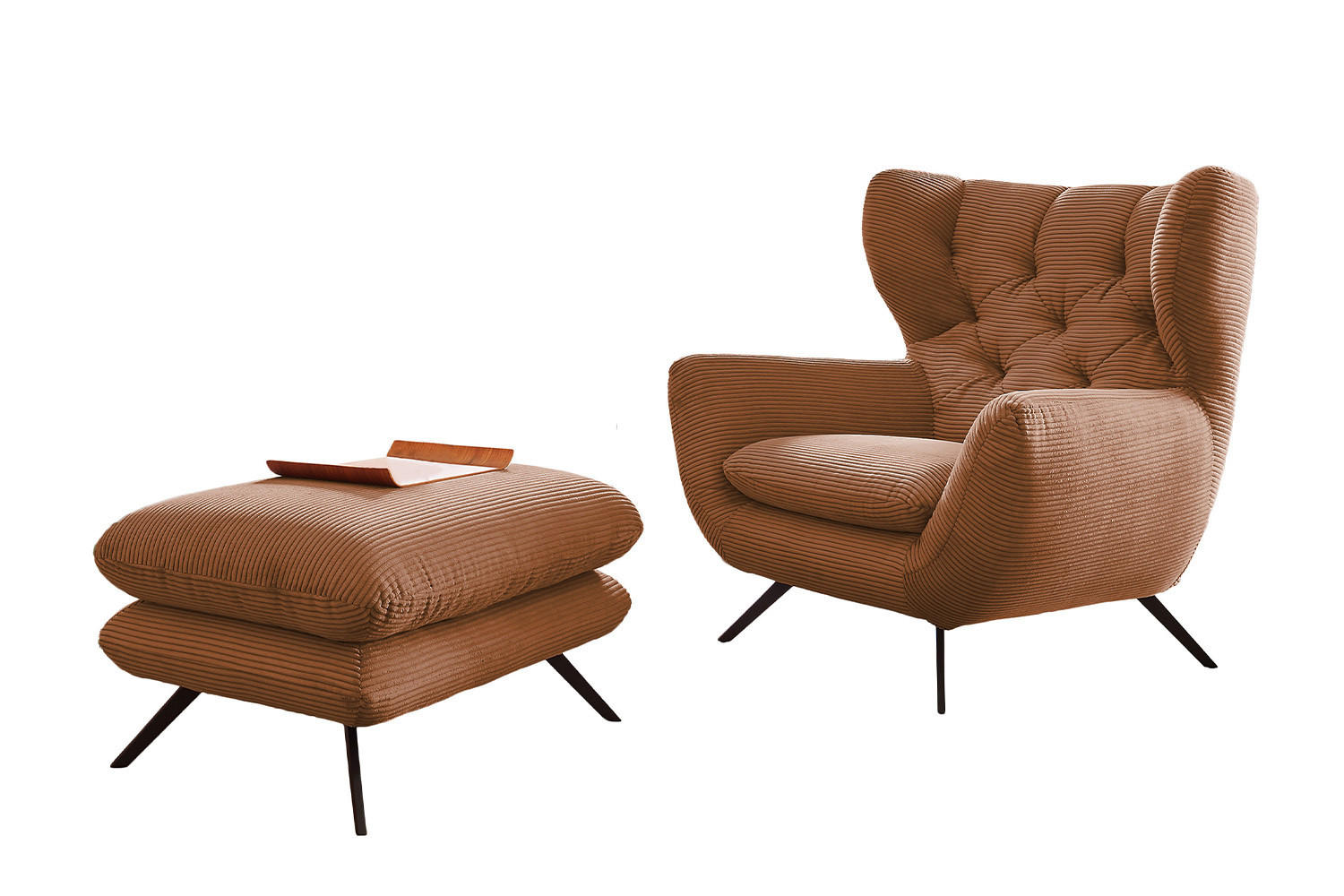 SESSEL CHARME Braun Cord - Schwarz/Braun, Textil/Metall (100/106/95cm) - KAWOLA
