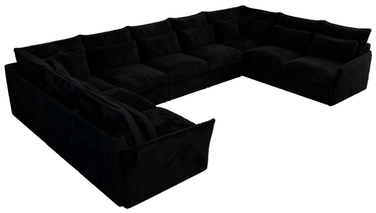 WOHNLANDSCHAFT VERSO U 9M Schwarz Plüsch - Schwarz, Kunststoff/Textil (442/93/270cm) - MKS