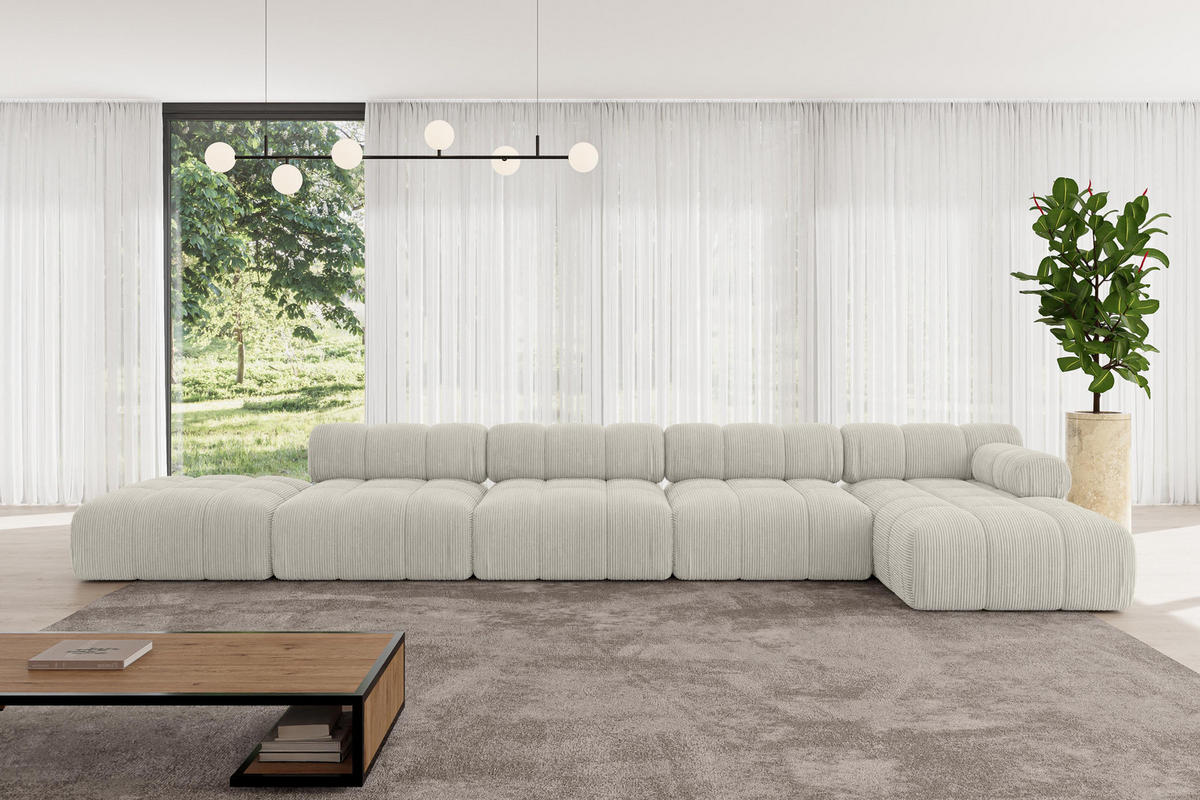 ECKSOFA modulares Sofa Lizur-L3 - 475x160x70 cm Hellgrau Cord - Hellgrau, Holzwerkstoff/Textil (475/160cm) - ALTDECOR