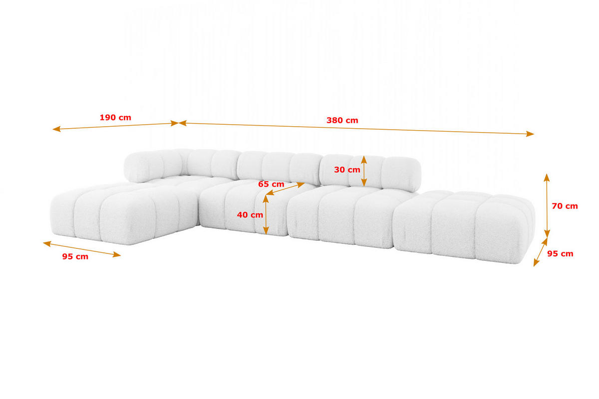 ECKSOFA modulares Sofa Kerru-L2 - 380x190x70 cm Weiß Bouclé - Weiß, Holzwerkstoff/Textil (380/190cm) - ALTDECOR