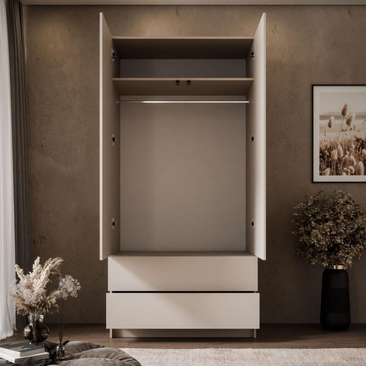 KLEIDERSCHRANK AUREL KASCHMIR 2D2S mit Schubladen - Kaschmir, Holzwerkstoff (100/210/57cm) - Lookway