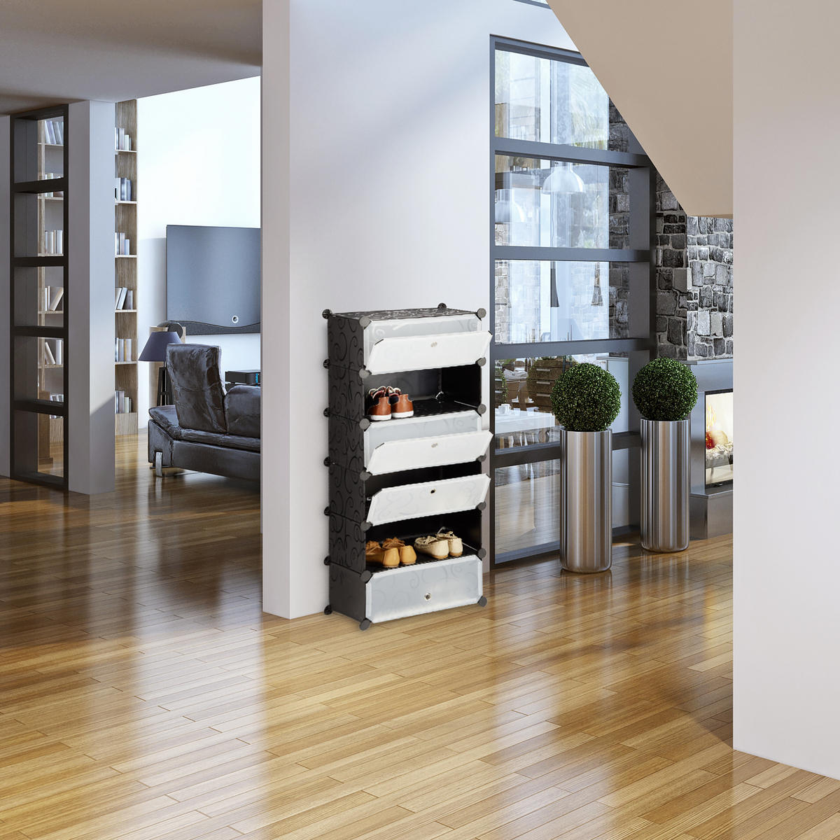 SCHUHSCHRANK - Weiß, Kunststoff/Metall (49/107/37cm) - Relaxdays