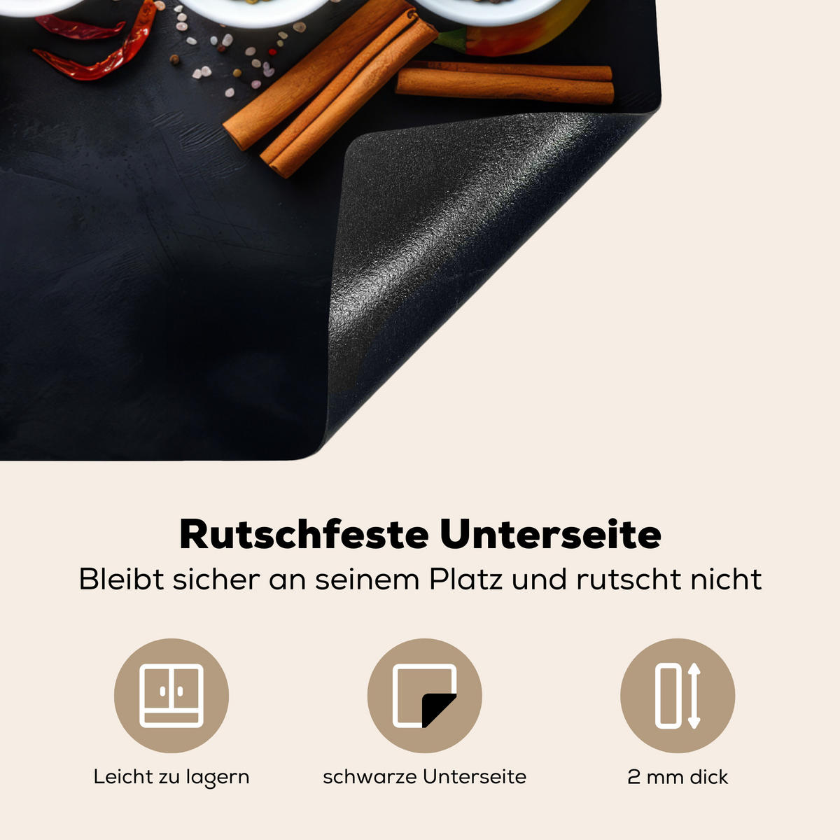 HERDABDECKPLATTE Kräuter - Gewürze - Konkrete Optik - Stilleben Herdabdeckung Induktionsfeld 70x52 cm - Multicolor, Kunststoff (70/52/0.2cm) - MuchoWow