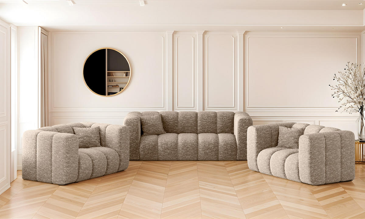 COUCHGARNITUR 2+1+1 Serie Grand Stilvol Stoff Haga Beige - Beige, Holz (197/70/91cm) - Kaiser Möbel